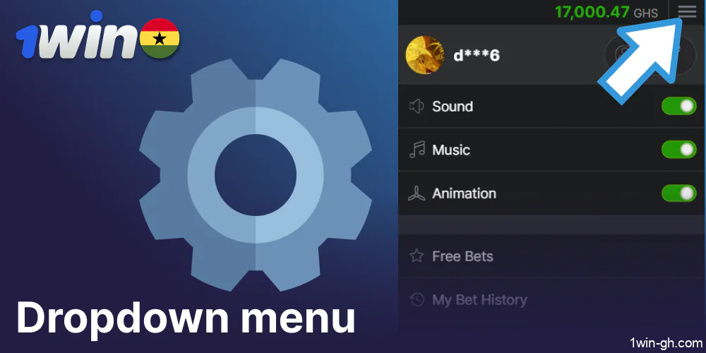 Dropdown menu on 1win Aviator in Ghana