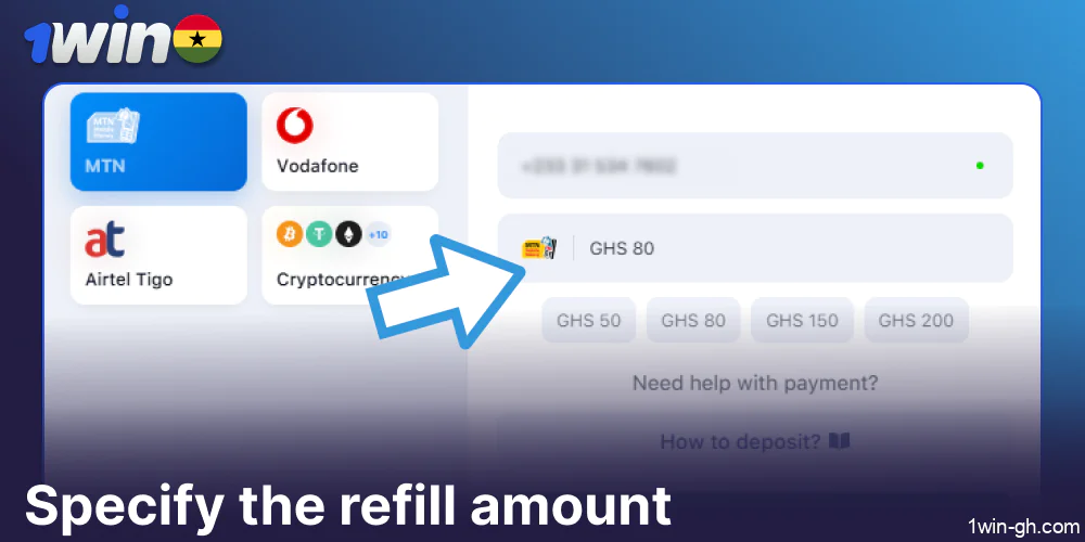 Specify the refill amount on 1win